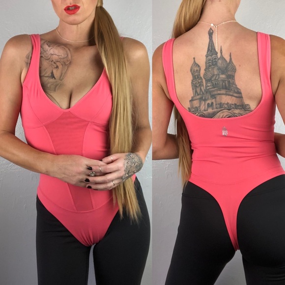 FREE PEOPLE Thong NWT Coral Pink Leotard XS - Picture 3 of 15